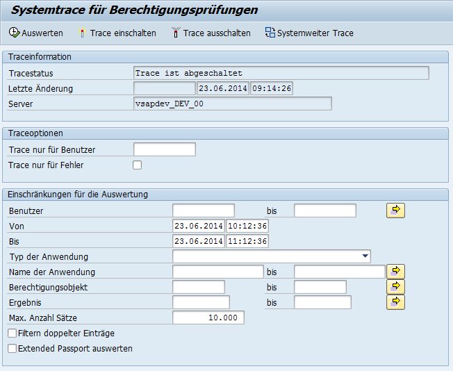 Selektionsbild der Transaktion STAUTHTRACE