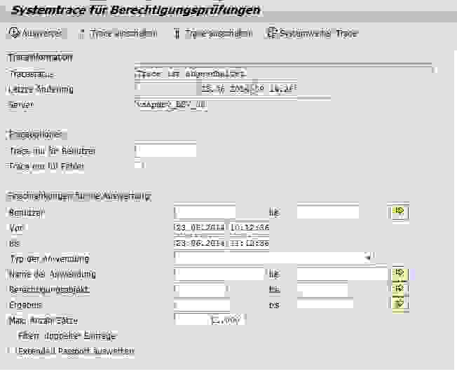 Selektionsbild der Transaktion STAUTHTRACE