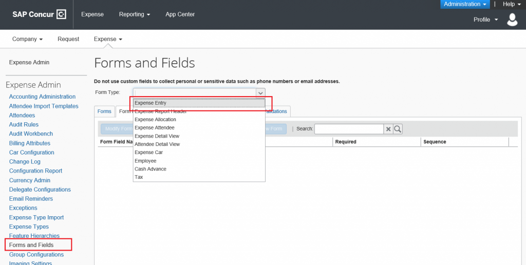 Forms and Fields in Concur